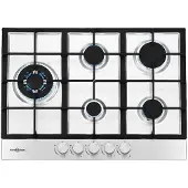 Vitrokitchen Edelstahl Gasplatte mit 5 Kochbereichen, 70 cm Breite und Sicherheitsventil für Naturgas