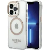 GUESS GUHMP15SHTRMD iPhone 15 / 14 / 136.1 Gold/Gold Hartschalenetui mit Metallrahmen und MagSafe-Anschluss