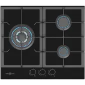 Vitrokitchen CG65NB, Schwarz, Integriert, 58 cm, Gaskochfeld, Gehärtetes Glas, 3 Zone(n)