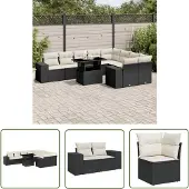 The Living Store 10-tlg. Garten-Sofagarnitur mit Kissen Schwarz Poly Rattan