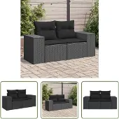 The Living Store Gartensofa mit Kissen 2-Sitzer Schwarz Poly Rattan