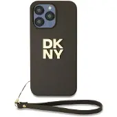 DKNY Pu Leather Stack Logo Wrist Strap Iphone 15 Pro Handyhülle