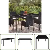 The Living Store Gartentisch mit Glasplatte Schwarz 190x90x75 cm Poly Rattan