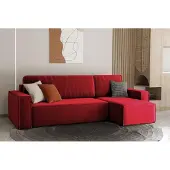 Fun-Möbel Ecksofa Schlafsofa Sofa MARIS Stoff Rot Ottomane Rechts