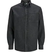 Jack & Jones Jeanshemd "JJICREEK JJSHIRT L/S AKM 596 NOOS", Herren, Gr. M, N-Gr, blau (schwarz denim), Web, Obermaterial: 100% Baumwolle, unifarben, comfort fit, Hemden Jeanshemd