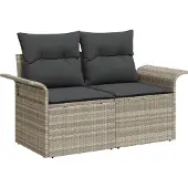 vidaXL Gartensofa mit Kissen Hellgrau 141 x 62 x 69cm Poly-Rattan