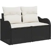 vidaXL Gartensofa mit Kissen Schwarz 121 x 62 x 69cm Poly-Rattan