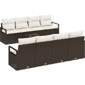 vidaXL Sofa Set 7 Stk. 6-Sitzanzahl Braun und Creme Poly Rattan