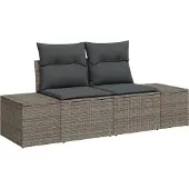 vidaXL Gartensofa mit Kissen Grau 184 x 62 x 69 cm Poly-Rattan