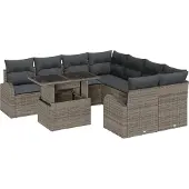 vidaXL Garten-Sofa-Set 9 Stk. Grau Poly Rattan