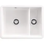 Deante Spülbecken aus Keramik mit einem großen Becken und einem kleineren Zusatzbecken