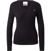 Gant für Damen. 4800101 Zopfmuster-Pullover mit V-Ausschnitt in Schwarz (XXL), Lässig, Baumwolle