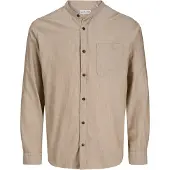 Jack & Jones Langarmhemd "JJEBAND MELANGE SHIRT L/S SN", Herren, Gr. M, N-Gr, beige (oatmeal), Web, Obermaterial: 100% Baumwolle, regular fit, Hemden Langarmhemd