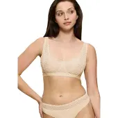 Triumph Bügel-BH "Aura Spotlight T", Damen, Gr. 75, Cup E, beige (creamy dream), Spitze, Obermaterial: 85% Polyamid, 15% Elasthan, unifarben, BHs Bügel-BH, moderne Grafikspitze, eckiger Ausschnitt