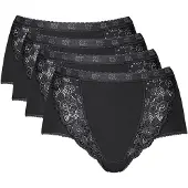 Sloggi Taillenslip , Damen, Gr. 38, 4 Stk., schwarz, 95% Baumwolle, 5% Elasthan, Spitze:9% Elasthan, 20% Baumwolle, 71% Polyamid, Unterhosen Taillenslip
