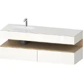 Duravit Collection One Einbauwaschtisch mit Konsolenwaschtischunterbau, 1600x550x600mm, Nische Eiche Natur, Becken links, QA4795030220010, Farbe: Weiß Hochglanz/mit Nischenbeleuchtung