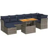 vidaXL 8-tlg. Garten-Sofagarnitur mit Kissen Grau Poly Rattan