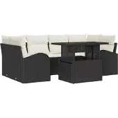 vidaXL Garten-Sofa-Set 7 Stk. Schwarz Poly Rattan