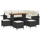 vidaXL Gartensofa-set mit Kissen 9 pcs Schwarz Poly-Rattan