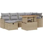 vidaXL Garten-Sofa-Set 7 stk. Beige Poly-Rattan