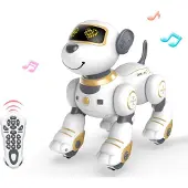 TechKidz , Ferngesteuerter animierter Hund mit Licht- und Soundeffekten - Marcus, Weiß / Gelb