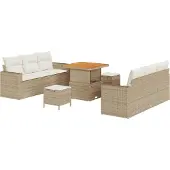 vidaXL Gartensofa-set 9 Stk. 6-Sitzanzahl Beige und Creme Poly-Rattan