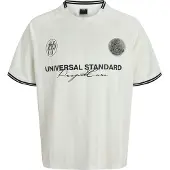 Jack & Jones Trainingsshirt "JCOCOVER RETRO FOOTBALL TEE SS LN", Herren, Gr. XS, weiß (cloud dancer), Jersey, Obermaterial: 100% Polyester, bedruckt, relaxed fit, Rundhals, Shirts Trainingsshirt