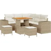 vidaXL Gartensofa-set 8 stk. 7-Sitzanzahl Beige und Creme Poly-Rattan