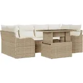 vidaXL Gartensofa-set 7 stk. 6-Sitzanzahl Beige Poly Rattan