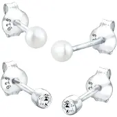 Elli Ohrstecker-Set "Ohrringe Set Basic Perle Kristalle 925 Silber", weiß, Ohrringe, Damen, Silber 925 (Sterlingsilber), Ohrstecker-Set