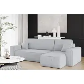Fun-Möbel Ecksofa Schlafsofa Sofa MARIS Stoff Poso Hellgrau Ottomane Rechts
