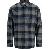 Jack & Jones Langarmhemd "JJJAMES BUFFALO SHIRT LS", Herren, Gr. S, N-Gr, blau (navy blazer), Web, Obermaterial: 60% Baumwolle, 40% Polyester, kariert, regular fit normal, Hemden Langarmhemd