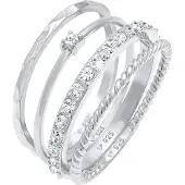 Elli Ring-Set "Ring Kristalle Stapelring Gedreht 4er Set 925 Silber, mit Kristallen von Swarovski" Gr. 58, silber, Fingerringe, Damen, 58, Silber 925 (Sterlingsilber), Ring-Set
