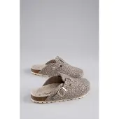 Aniston SHOES Clog , Damen, Gr. 40, ungefüttert, taupe, silberfarben, Filz, Glitzermuster, meliert, Schuhe Clog, Clog, Hausschuh, Homeslipper, verstellbare Schnalle