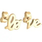 Elli Paar Ohrstecker "Ohrringe Love Statement Schriftzug Liebe Silber vergoldet" Gr. 10, gold, Ohrringe, Damen, 10, ohne Stein, Silber 925 (Sterlingsilber), Paar Ohrstecker