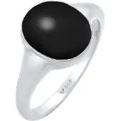 Elli Siegelring "Ring Siegelring Emaille Oval 925 Silber" Gr. 52, schwarz, Fingerringe, Damen, 52, ohne Stein, Silber 925 (Sterlingsilber), 10mm, Siegelring
