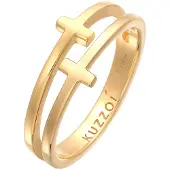 KUZZOI Silberring "Ring Herren Kreuz Double 925 Silber" Gr. 62, gold, Fingerringe, Herren, 62, Silber 925 (Sterlingsilber), Silberring