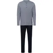 Schiesser Schlafanzug "Casual Essentials" 2 tlg. mit feinen, gestrickten Ringeln, Knopfleiste, langärmelig