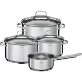 Rösle ELEGANCE Topf-Set 4-tlg., Edelstahl 18/10, mit Glasdeckel und Innenskalierung, spülmaschinen- und induktionsgeeignet