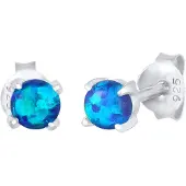 Elli Paar Ohrstecker "Ohrringe Stecker Opal Rund Synthetisch 925 Silber" Gr. 4,5, blau, Ohrringe, Damen, 4,5,mit Stein, Silber 925 (Sterlingsilber), Paar Ohrstecker