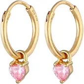 Elli Paar Creolen "Ohrringe Creolen Herz Zirkonia Rosa 925 Silber" Gr. 18, gold, Ohrringe, Damen, 18,mit Stein, Silber 925 (Sterlingsilber), Paar Creolen