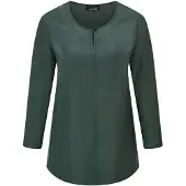 Goldner Viskosebluse mit 3/4-Ärmeln, Rundhals in grün | Gr.: 44