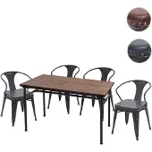 Mendler Esszimmer-Set HWC-H10, 4x Esszimmerstuhl Esszimmertisch, Ulme Holz MVG Industrial Gastronomie grau