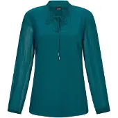 Goldner Kurzgröße: Elegante Jersey-Bluse mit Rundhals in petrol | Gr.: 20