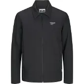 Jack & Jones Langarmhemd "JCOAERO SHIRT JACKET LS NOOS", Herren, Gr. S, N-Gr, schwarz, Web, Obermaterial: 92% Polyester, 8% Elasthan, unifarben, relaxed fit, Hemden Langarmhemd, mit Reißverschluss