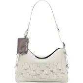 Desigual Beige Damenhandtasche mit Patch, abnehmbarem Gurt und Münzbeutel
