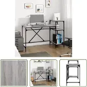 The Living Store Schreibtisch mit Regal Grau Sonoma 135x50x90 cm Holzwerkstoff