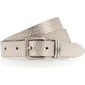 Tamaris Ledergürtel "Cara Silver", Damen, Gr. 80, gold (goldfarben), Rindsleder, glänzend, festlich, Gürtel Ledergürtel, mit Metallic-Finish, Topseller