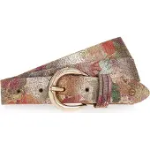 Tamaris Ledergürtel "Cecilia Gold", Damen, Gr. 90, bunt (multicolour, gold), Rindsleder, geblümt, mehrfarbig, Gürtel Ledergürtel, mit 3 cm Breite, aus Rindsleder, im Metallic-Design oder Animal-Look