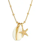 Elli Kette mit Anhänger "Halskette Kauri Muschel Seestern Kugelkette 925 Silber" Gr. 45, gold, Halsketten, Damen, ohne Stein, Silber 925 (Sterlingsilber), Kette mit Anhänger